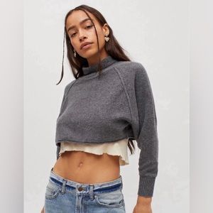 Urban Outfitters Kyla Cropped Turtleneck Sweater~Dark Grey~SIze Small NWT!